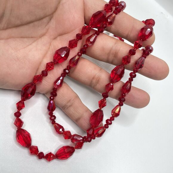 Artisan Red Glass Beaded Two Layer Necklace Statement Stunning One of a Kind - Picture 5 of 7